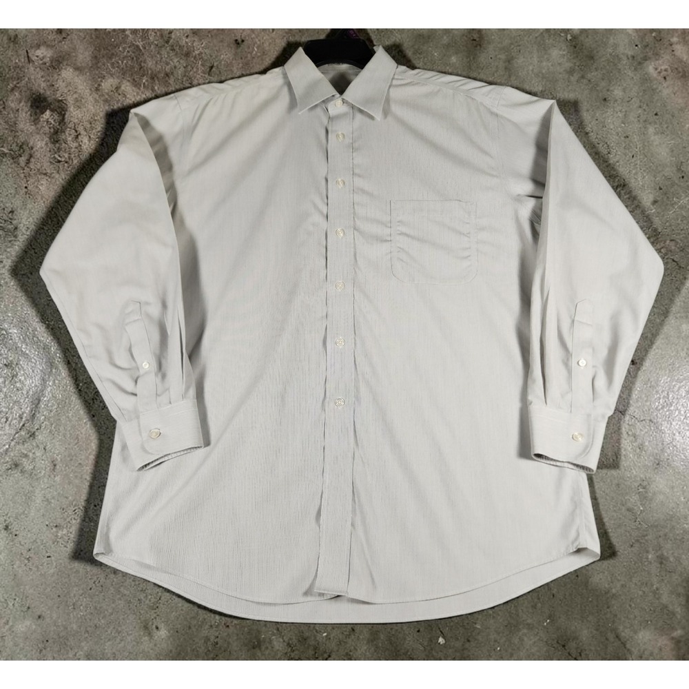 Pronto Uomo Non Iron Dress Shirt Men's 16.5 34/35 White Gray Thin Striped Cotton